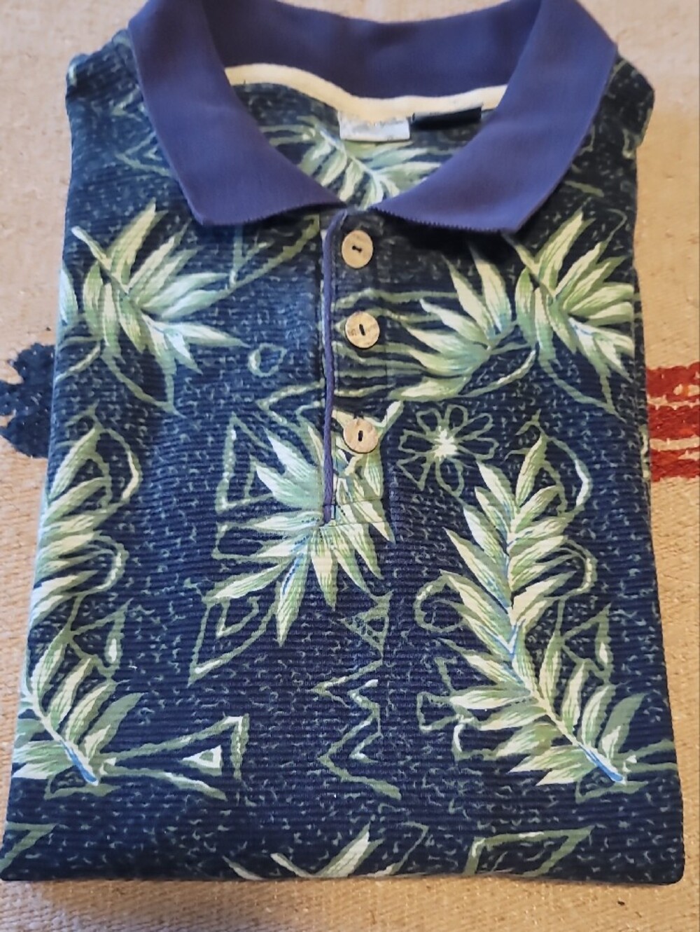 OP Sport Mens Navy Tropical Hawaiian Print Polo Shirt